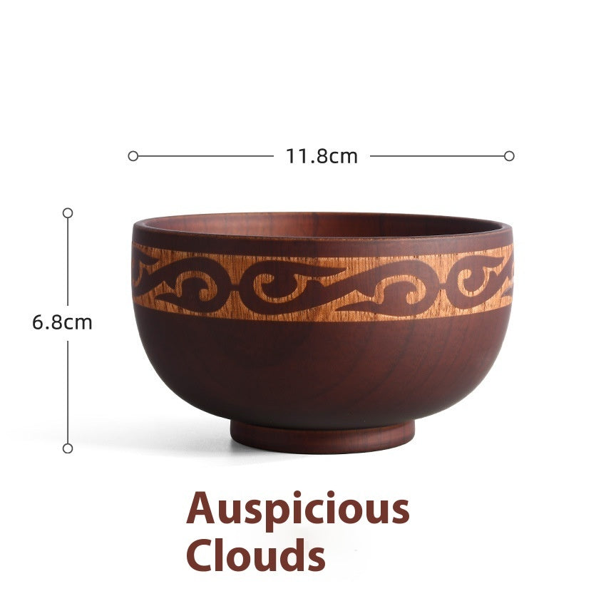 Ethnic Style Carved Pattern Wooden Bowl Tableware
