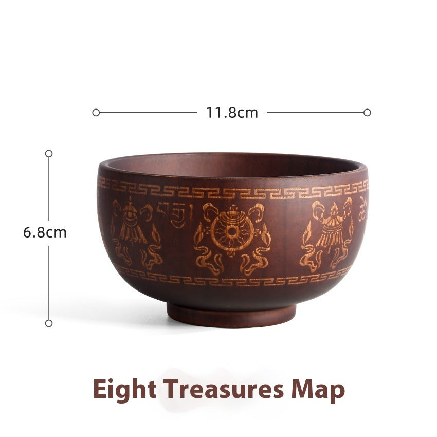 Ethnic Style Carved Pattern Wooden Bowl Tableware